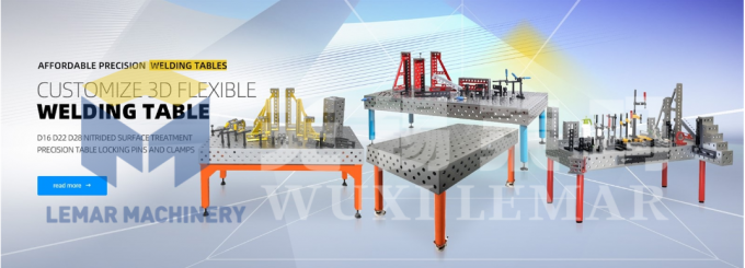 D28 modular welding table 1000x2000mm with quick clamps, showing five-sided Φ28mm hole grid and accessories